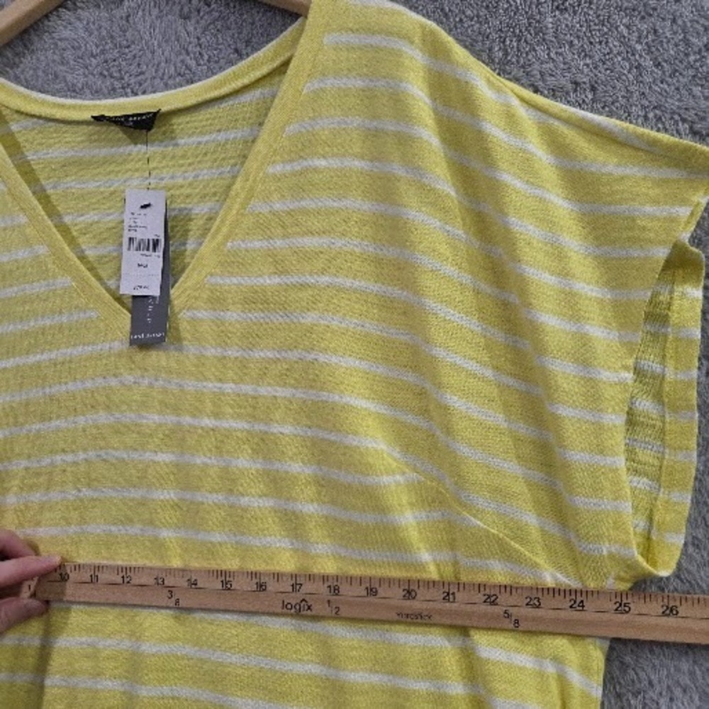 Lane Bryant Dress 26/28 Yellow White Stripe V-Neck Belted T-Shirt Dress Plus NWT - Picture 7 of 11